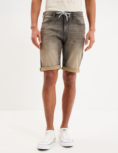 Bermuda droit &agrave; coulisse en jean denim gris homme
