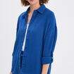 Chemise manches longues en gaze de coton bleu marine femme