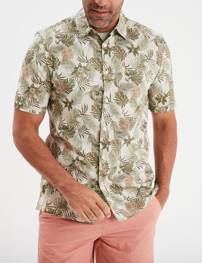 Chemise manches courtes en coton creme homme