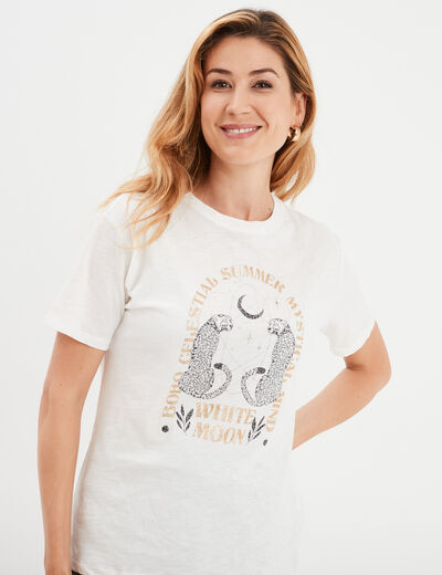 T-shirt détails brodés col rond Liberto ecru femme