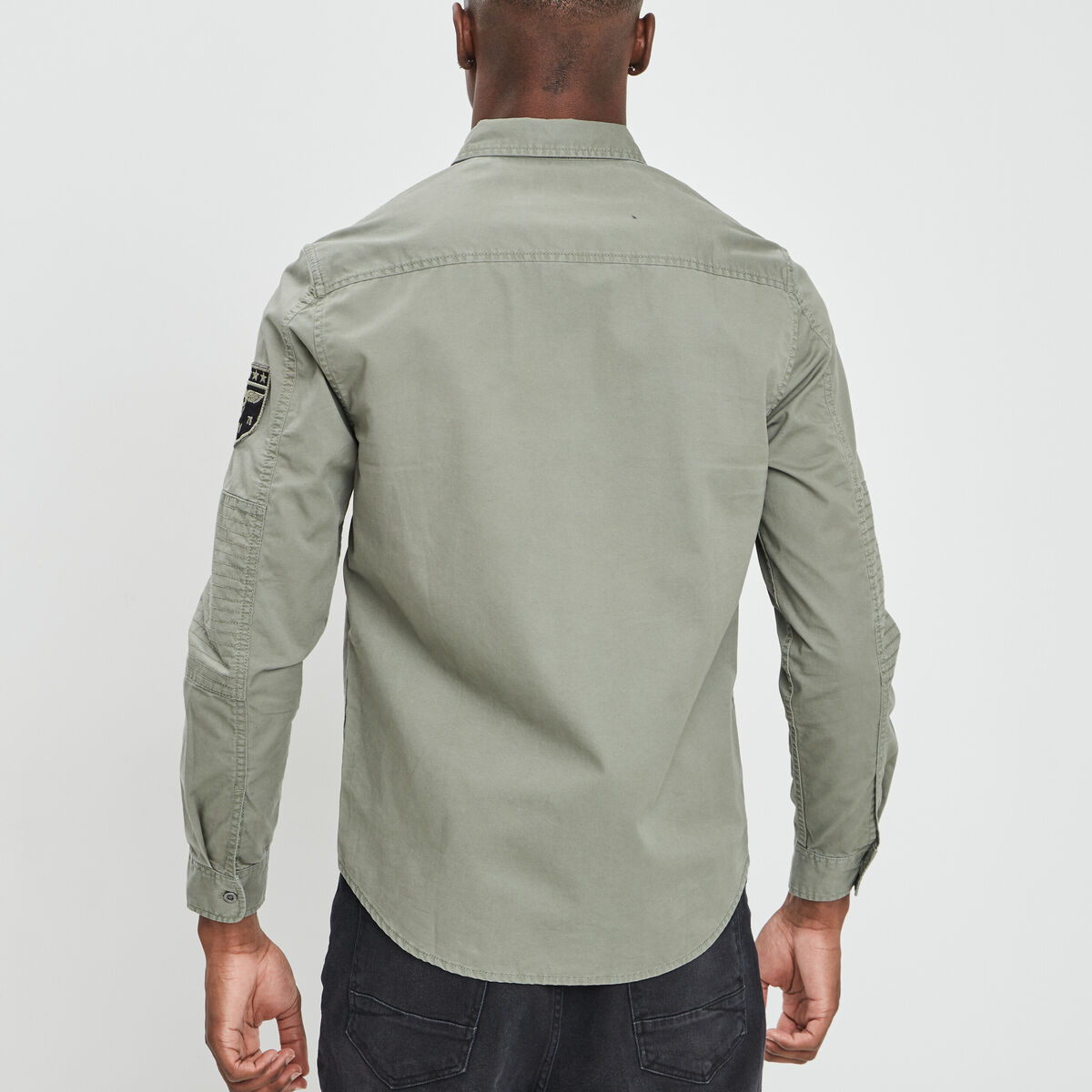 Chemise coton manches longues vert kaki homme