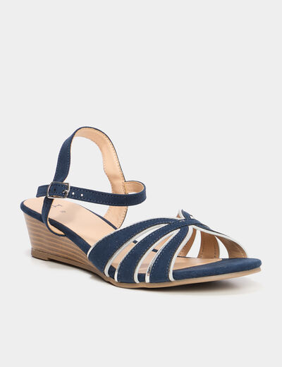 Sandales compensées bleu marine femme