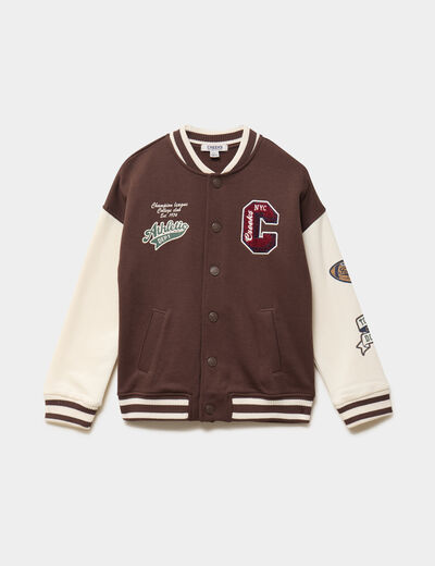 Gilet boutonn&eacute; col teddy oversize marron fonc&eacute; gar&ccedil;on