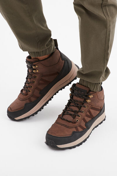 Baskets montantes &agrave; lacets marron cognac homme
