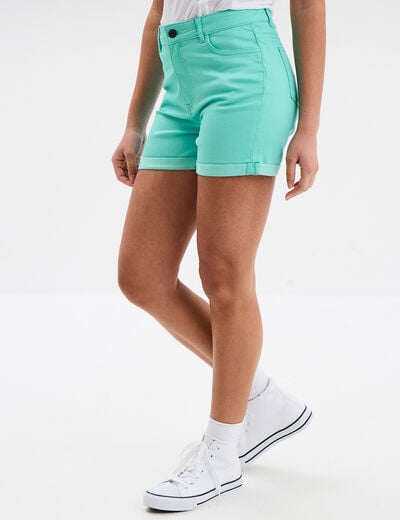 Short en jean slim bleu turquoise femme