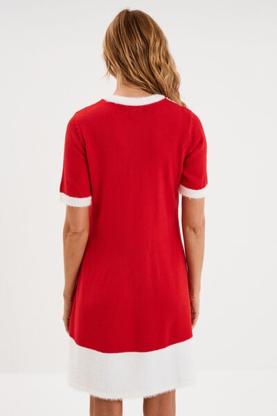 Robe de No&euml;l &eacute;vas&eacute;e manches courtes rouge femme