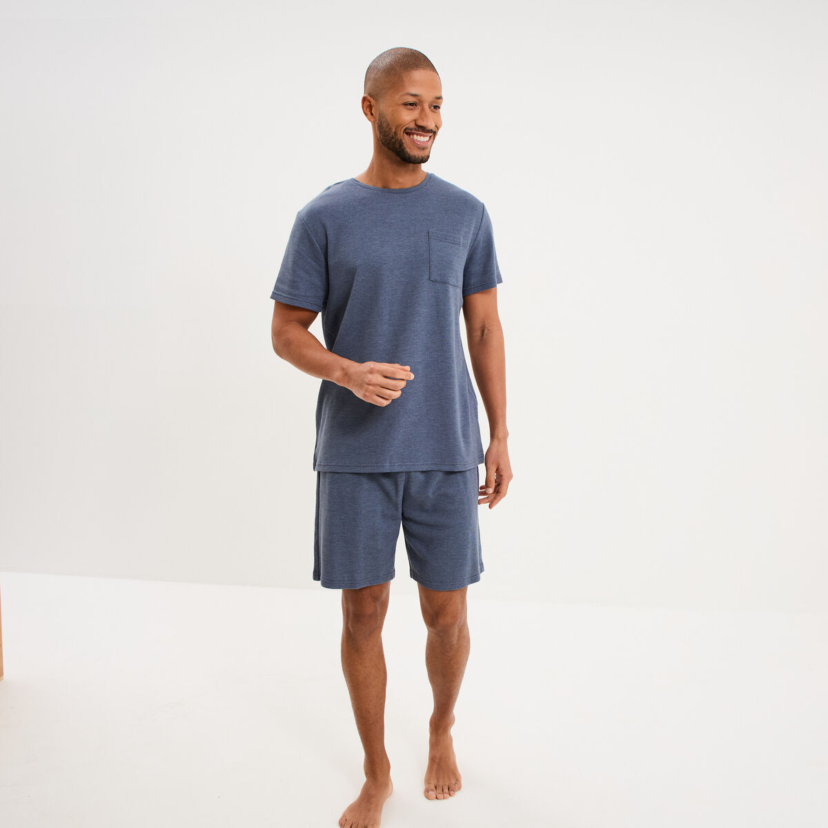 Ensemble pyjama short et t-shirt bleu gris homme