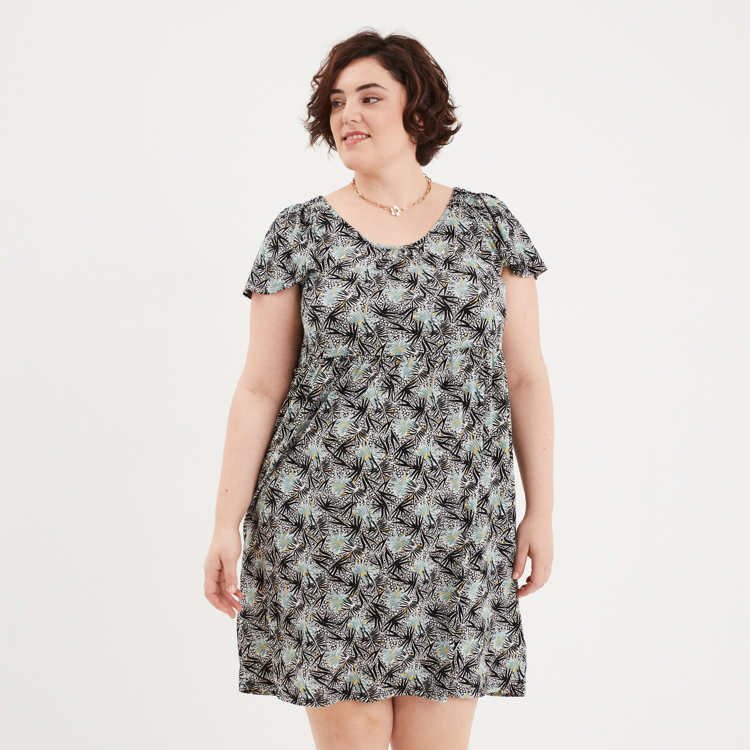 Robe courte droite manches courtes noir femme grande taille MODAVISTA