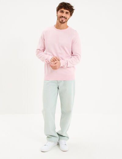 Pull droit col rond coton m&eacute;lang&eacute; rose pastel homme