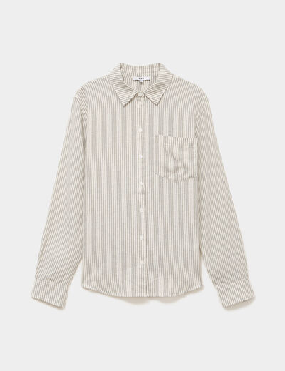 Chemise lin m&eacute;lang&eacute; manches longues blanc femme