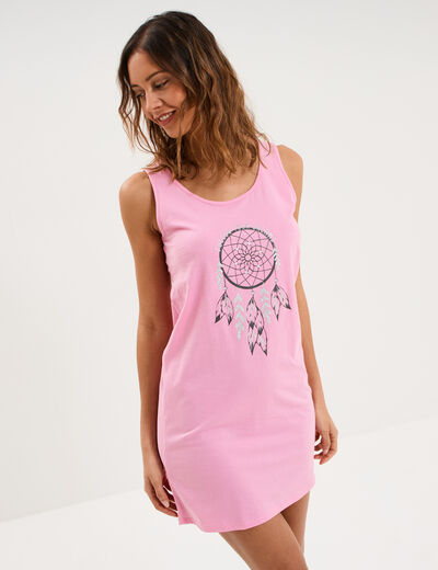 Chemise de nuit sans manches coton rose femme