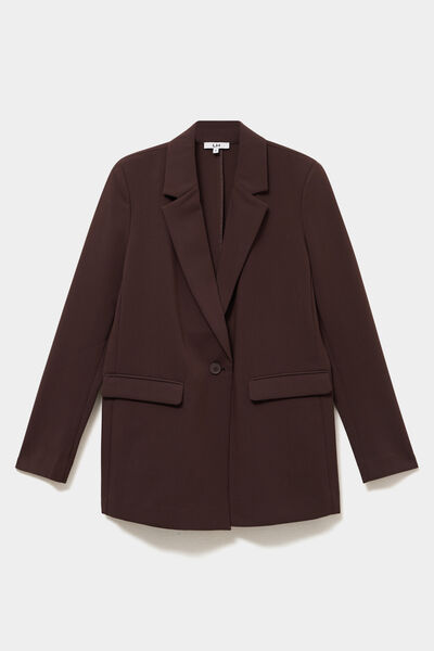 Blazer ajust&eacute; mi-long 1 bouton marron fonc&eacute; femme