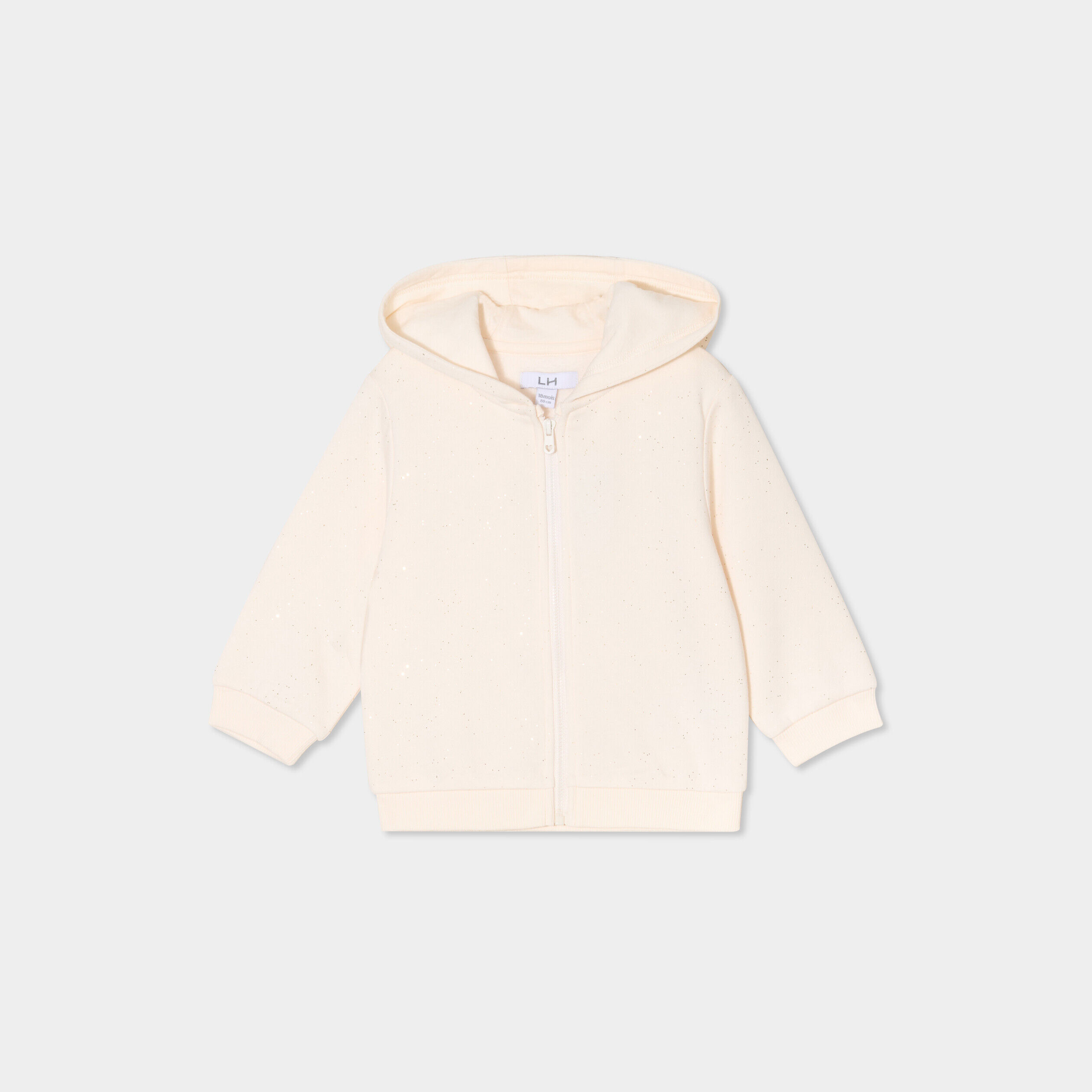 Sweat zippé à capuche molletonné creme bébé fille LH