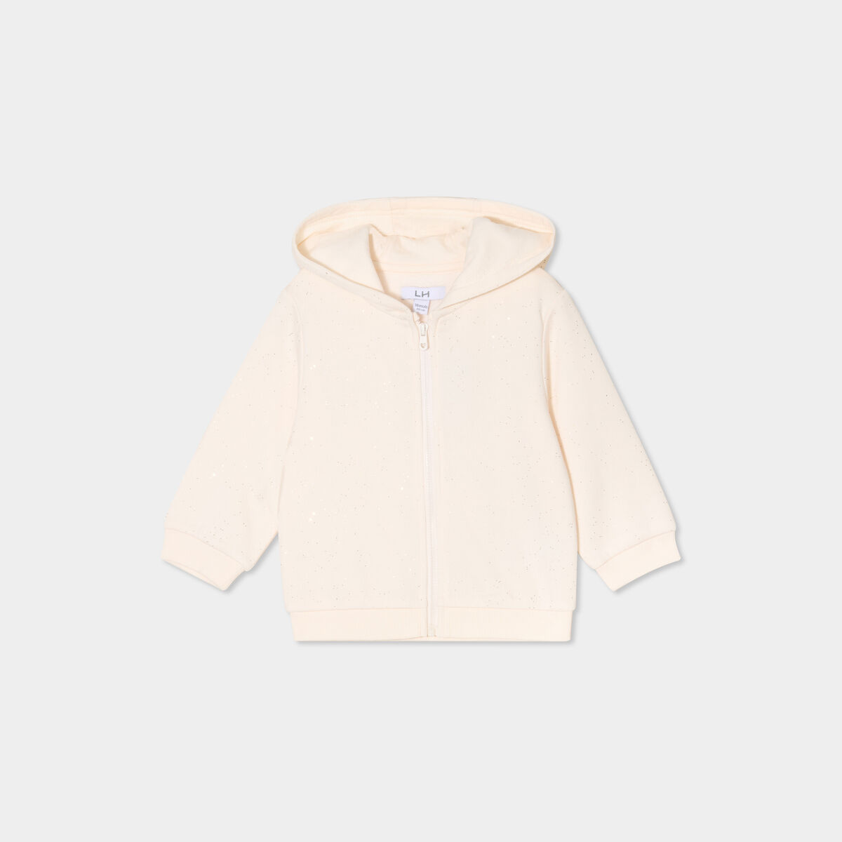 Sweat zipp&eacute; &agrave; capuche molletonn&eacute; creme b&eacute;b&eacute; fille