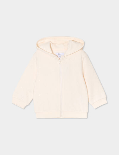 Sweat zipp&eacute; &agrave; capuche molletonn&eacute; creme b&eacute;b&eacute; fille