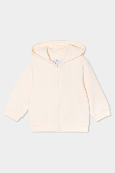 Sweat zipp&eacute; &agrave; capuche molletonn&eacute; creme b&eacute;b&eacute; fille