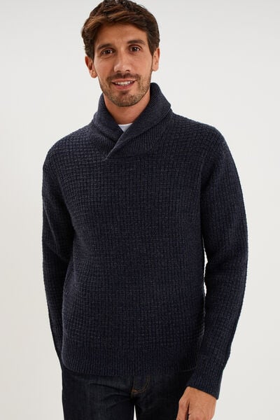 Pull col ch&acirc;le manches longues bleu marine homme