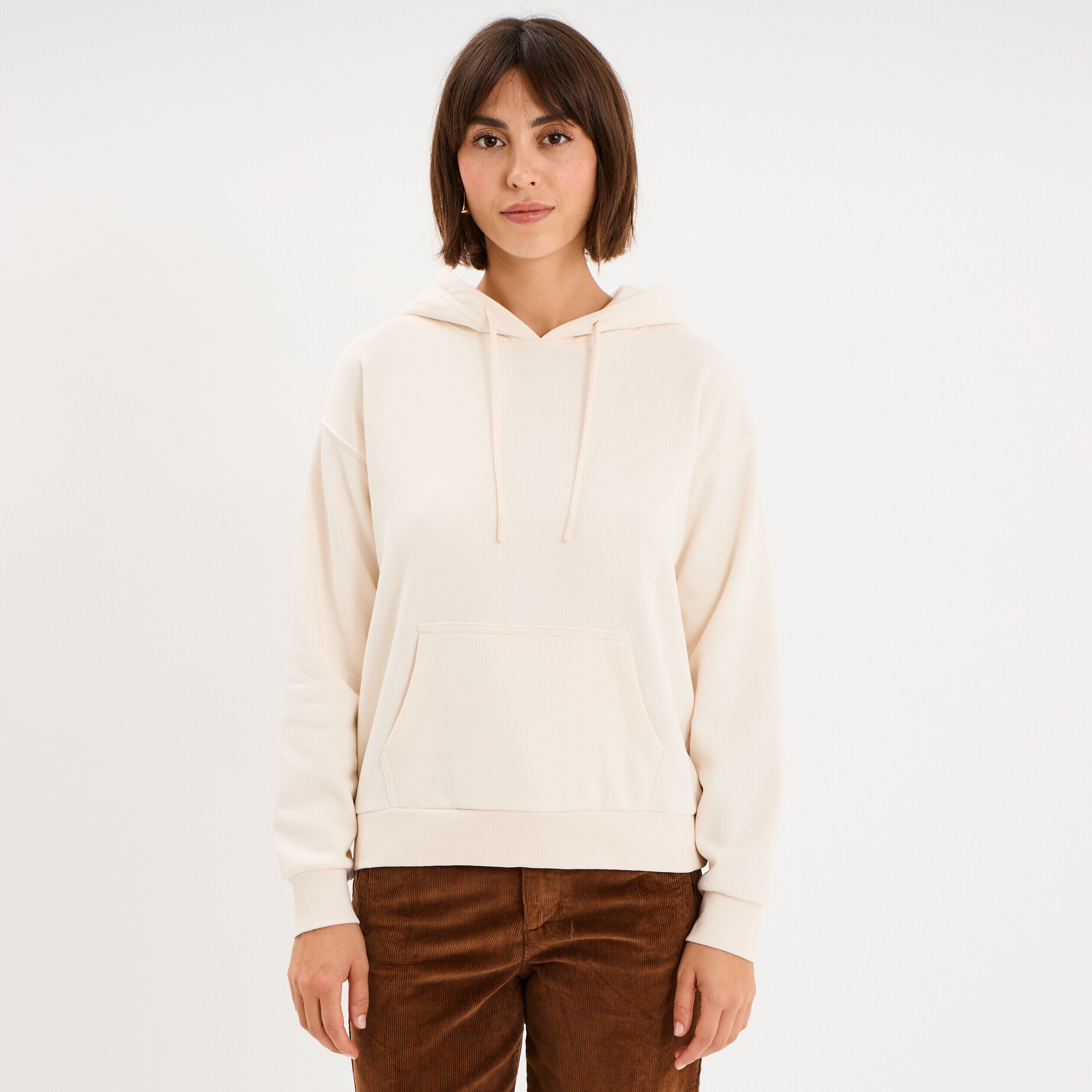 Sweat hoodie 1 poche à capuche beige femme LH