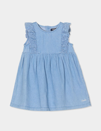 Robe en jean à volants brodés Creeks denim double stone bébé fille