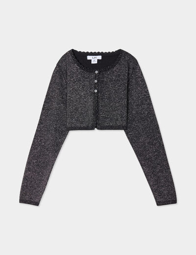 Gilet court fils métallisés noir fille