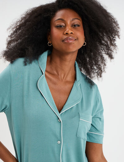 Ensemble pyjama fluide short et chemise bleu gris femme