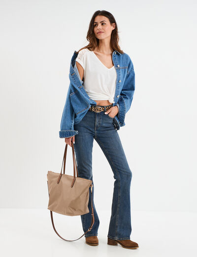 T-shirt col en V dentelle épaules et dos blanc femme