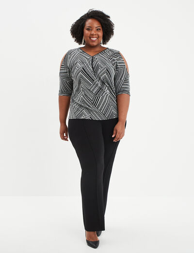 T-shirt col V avec ouvertures épaules noir femme grande taille