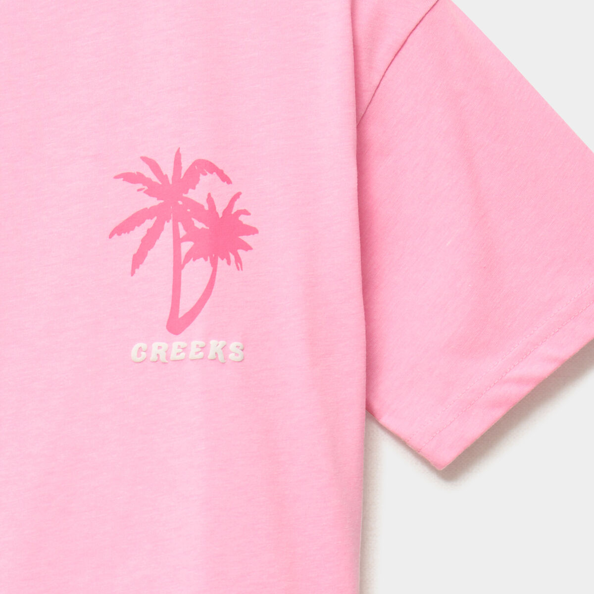 T-shirt oversize manches courtes coton rose fluo fille