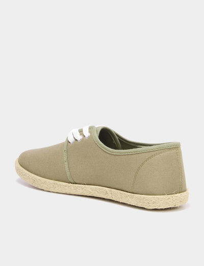 Derbies en toile &agrave; lacets vert kaki femme