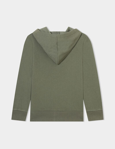 Sweat zipp&eacute; &agrave; capuche molleton vert kaki gar&ccedil;on