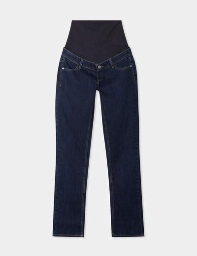 Jeans grossesse droit avec bandeau denim brut femme maternité