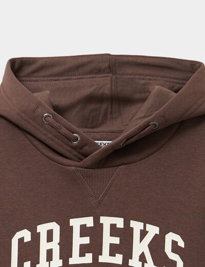 Sweat hoodie 1 poche capuche marron fonc&eacute; gar&ccedil;on