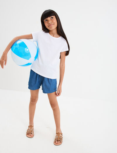 T-shirt manches courtes en coton blanc fille