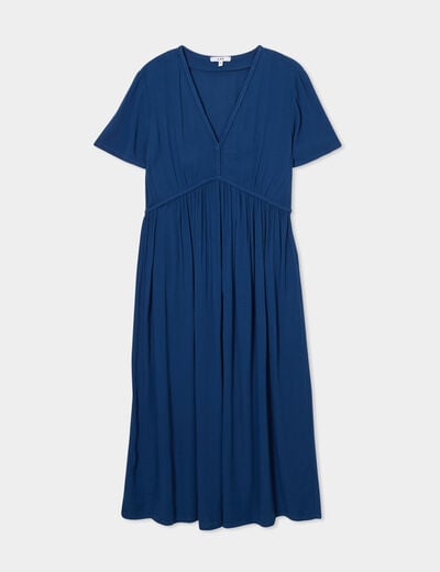 Robe midi fluide manches courtes bleu marine femme