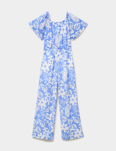 Combinaison pantalon manches courtes bleu fille