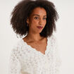 Gilet col V maille ajour&eacute;e boutonn&eacute; blanc femme