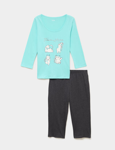 Ensemble pyjama corsaire et t-shirt bleu turquoise femme