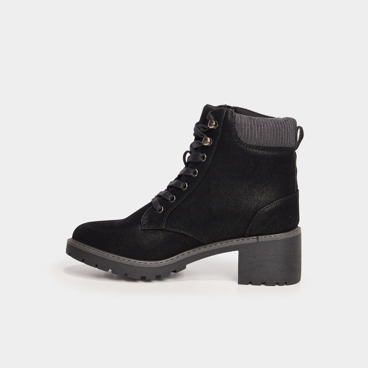 Bottines &agrave; talons et lacets noir femme