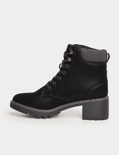 Bottines &agrave; talons et lacets noir femme