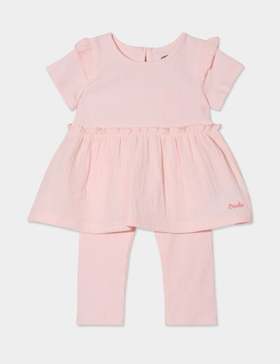Ensemble tunique et legging coton rose clair bébé fille