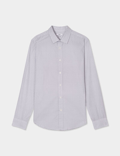 Chemise droite imprim&eacute;e manches longues ecru homme