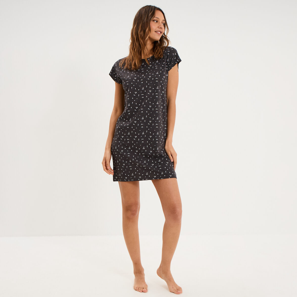 Chemise de nuit manches courtes gris anthracite femme