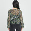Blouse manches longues col volanté noir femme