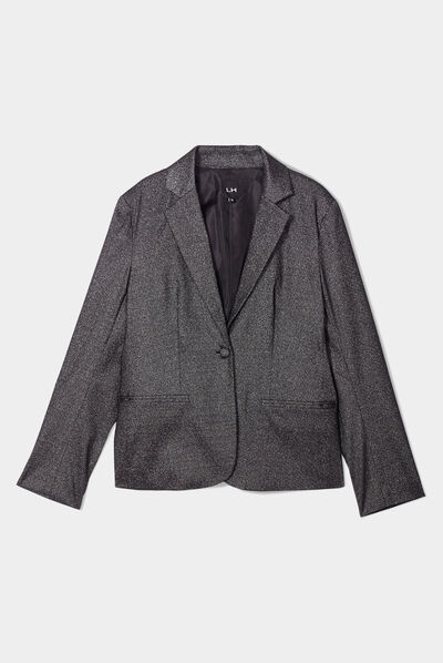 Veste blazer droite fils métallisés noir femme