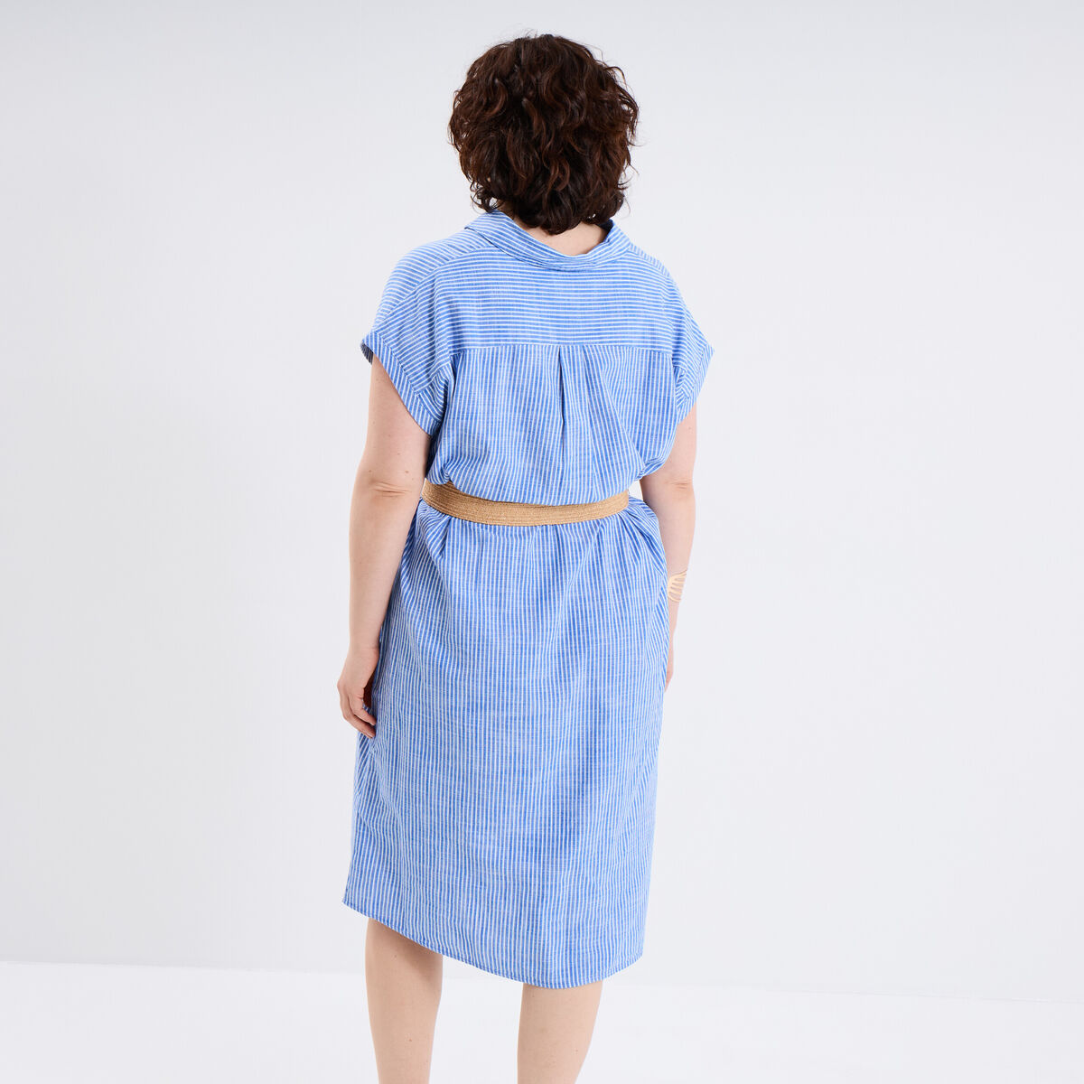 Robe chemise midi ceinturée coton bleu lavande femme grande taille