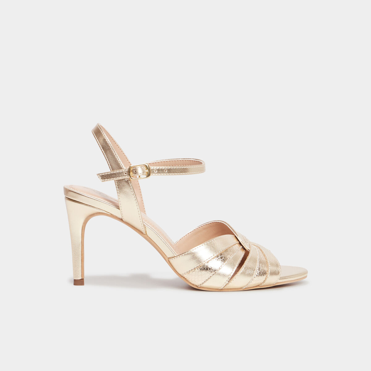 Sandales &agrave; talons m&eacute;tallis&eacute;es jaune or femme