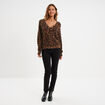 Gilet col en V manches longues camel femme