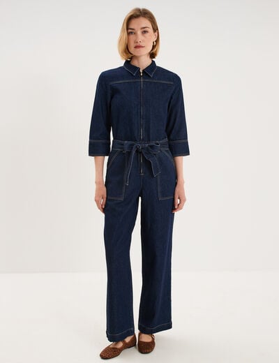 Combinaison pantalon large en jean coton denim brut femme