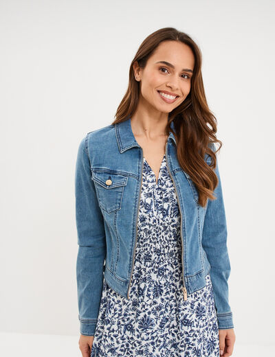 Veste en jean zipp&eacute;e stretch denim triple stone femme