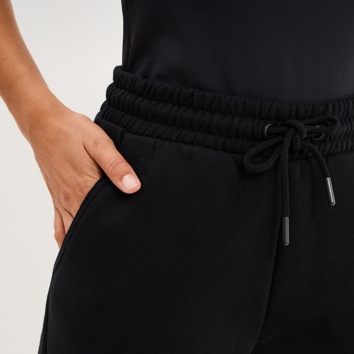 Pantalon jogging droit molleton noir femme